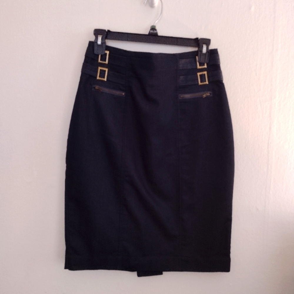 Worthington Dark Chambray Pencil Midi Skirt w/ Buckle Detail Size 6